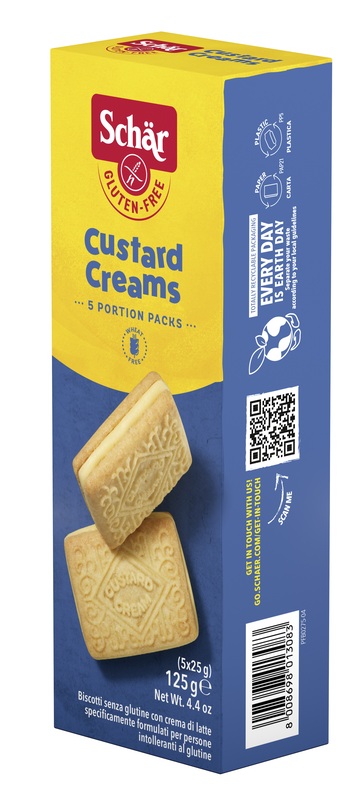SCHAR CUSTARD CREAM BISCOTTI CON CREMA DI LATTE 5 MONOPORZIONI DA 25 G - Farma Nice