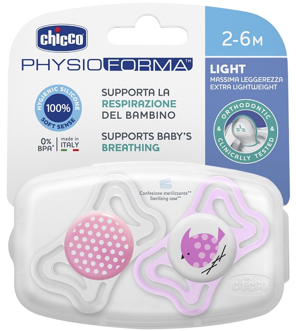 CHICCO SUCCHIETTO LIGHT GIRL SILICONE 2-6 MESI 2 PEZZI - Farma Nice