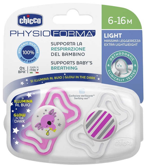 CHICCO SUCCHIETTO LIGHT LUMINOSO SILICONE 6-16 MESI 2 PEZZI - Farma Nice