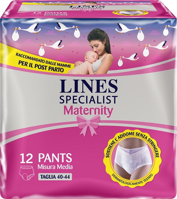 LINES SPECIALIST MATERNITY MUTANDINA ASSORBENTE PER PERDITE POST PARTO MISURA MEDIUM 12 PEZZI - Farma Nice