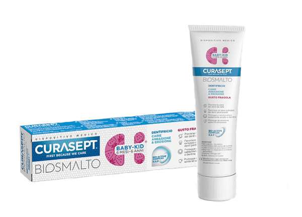 CURASEPT BIOSMALTO DENTIFRICIO BABY KID FRAGOLA CARIE ABRASIONE & EROSIONE 50 ML - Farma Nice