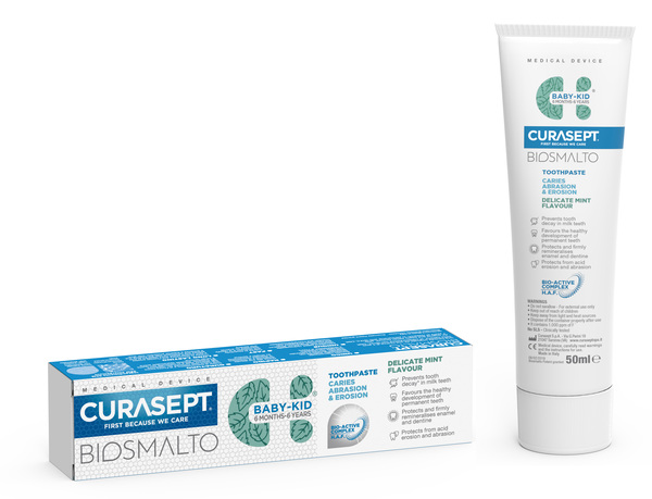 CURASEPT BIOSMALTO DENTIFRICIO BABY KID MENTA CARIE ABRASIONE & EROSIONE 50 ML - Farma Nice