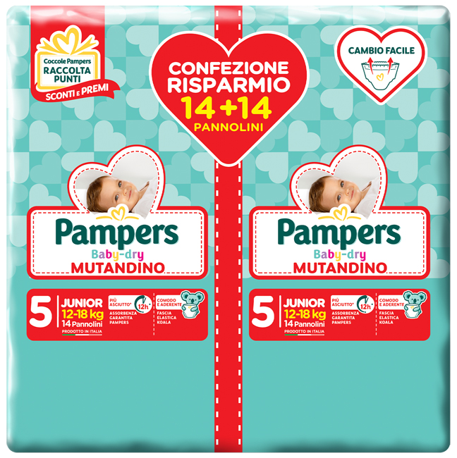 PAMPERS BABY DRY PANNOLINO A MUTANDINA DUO DWCT JUNIOR 28 PEZZI - Farma Nice