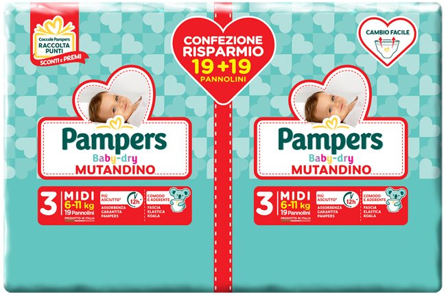 PAMPERS BABY DRY PANNOLINO A MUTANDINA DUO DWCT MIDI 38 PEZZI - Farma Nice