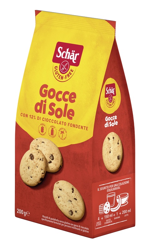 SCHAR GOCCE DI SOLE BISCOTTI DI PASTAFROLLA CON GOCCE DI CIOCCOLATO FONDENTE SENZA LATTOSIO 200 G - Farma Nice