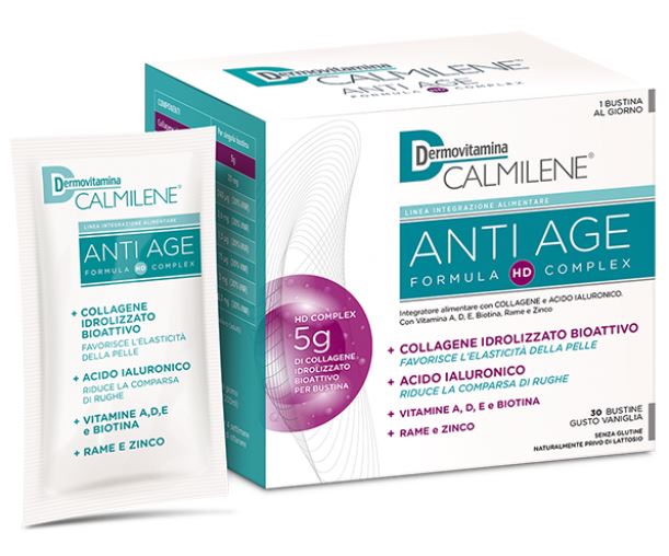 DERMOVITAMINA CALMILENE ANTIAGE IA A BASE DI COLLAGENE E ACIDO IALURONICO POLVERE 30 BUSTINE GUSTO VANIGLIA - Farma Nice