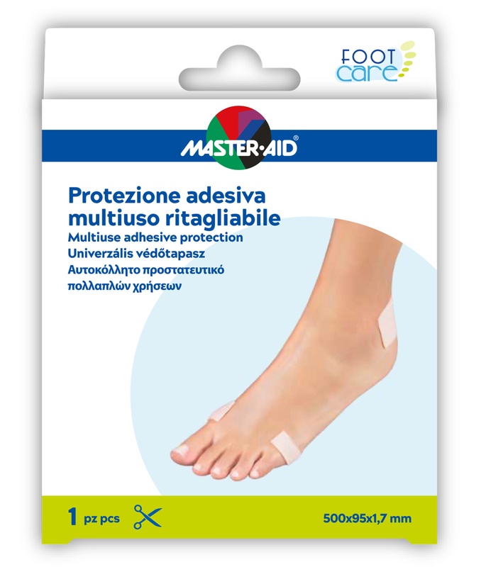 PROTEZIONE ADESIVA MULTIUSO MASTER-AID FOOTCARE RITAGLIABILE 50X9,5 CM A6 - Farma Nice