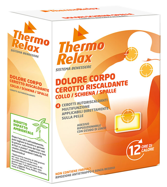 THERMORELAX CEROTTO AUTORISCALDANTE DOLORE CORPO COLLO/SCHIENA/SPALLE 4 PEZZI - Farma Nice