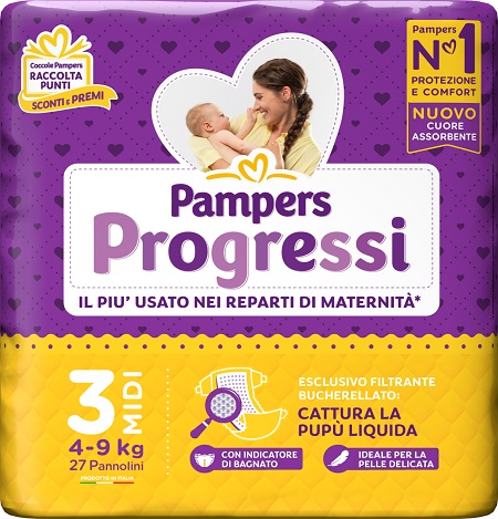 PAMPERS PROGRESSI MIDI PANNOLINO 3 4-9KG 27 PEZZI - Farma Nice