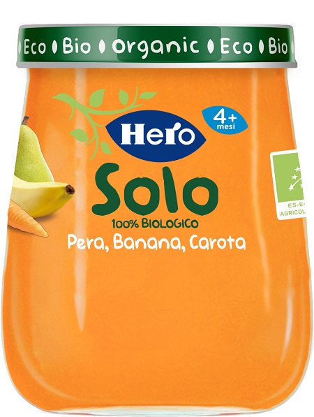 HERO BABY OMOGENEIZZATO PERA BANANA CAROTA 100% BIO 120 G - Farma Nice