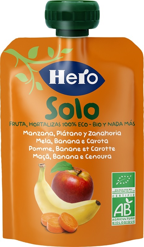 HERO SOLO FRUTTA FRULLATA 100% BIO MELA BANANA CAROTA 100 G - Farma Nice