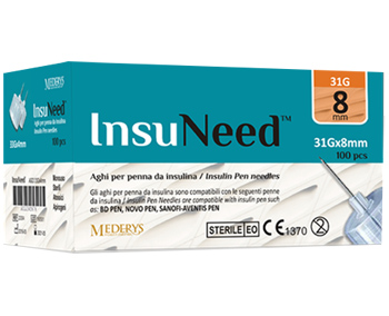 AGO PENNA SOMMINISTRAZIONE INSULINA INSUNEED GAUGE 31 8MM 100 PEZZI - Farma Nice