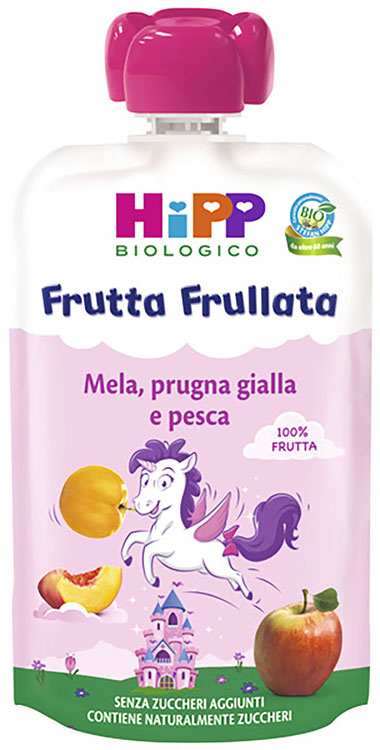 HIPP BIO FRUTTA FRULLATA UNICORNO MELA PRUGNA GIALLA PESCA 90 G - Farma Nice
