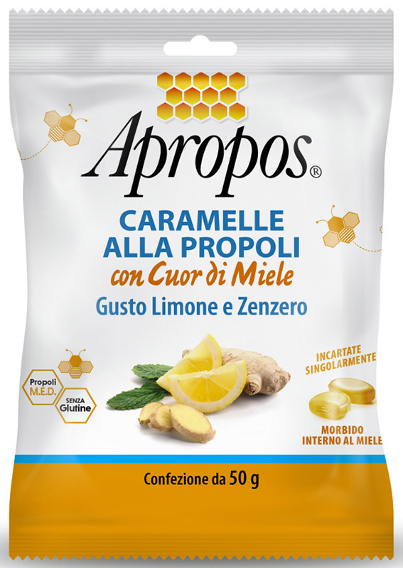 APROPOS CARAMELLE DURE LIMONE/ZENZERO CUOR DI MIELE 50 G - Farma Nice
