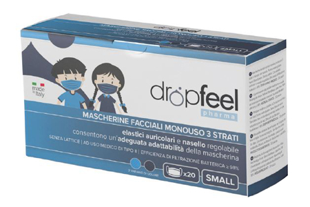 MASCHERINA USO MEDICO DROPFEEL PHARMA MONOUSO SMALL TIPO II BLU NAVY E AZZURO 20 PEZZI - Farma Nice