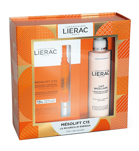 LIERAC COFANETTO NATALE MESOLIFT C15 CONCENTRATO 2 FIALE X 15 ML + DEMAQUILLANT LATTE 200 ML - Farma Nice
