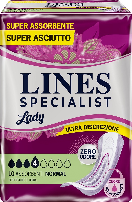 ASSORBENTI PER INCONTINENZA LINES SPECIALIST LADY 4 NORMAL 10 PEZZI - Farma Nice