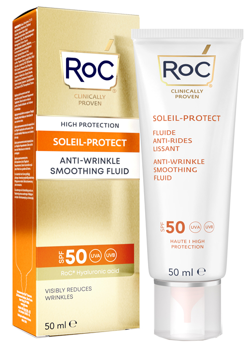 ROC FLUIDO SOLARE VISO SPF 50+ ANTI-RUGHE LEVIGANTE  50 ML - Farma Nice