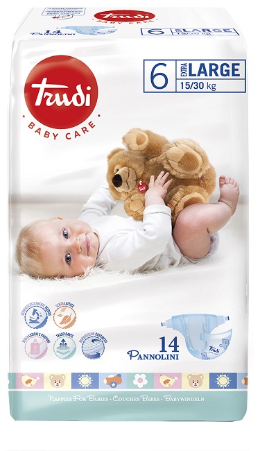 TRUDI BABY CARE PANNOLINO BAMBINI EXTRALARGE 15/30 KG 14 PEZZI - Farma Nice