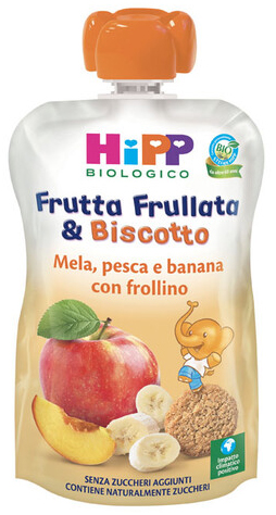 HIPP BIO FRUTTA FRULLATA &BISCOTTO MELA PESCA BANANA FROLLINO 90 G - Farma Nice