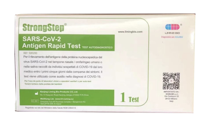 TEST ANTIGENICO RAPIDO COVID-19 STRONGSTEP AUTODIAGNOSTICO DETERMINAZIONE QUALITATIVA ANTIGENI SARS-COV-2 IN TAMPONI NASALI/OROFARINGEI/SALIVA MEDIANTE IMMUNOCROMATOGRAFIA - Farma Nice