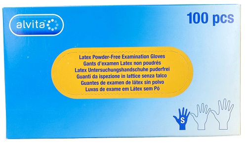 GUANTI DA ISPEZIONE ALVITA IN LATTICE SENZA TALCO S 100 PEZZI - Farma Nice