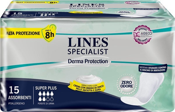 PANNOLONE PER INCONTINENZA LINES SPECIALIST DERMA SAGOMATO ANATOMICO SUPER PLUS 15 PEZZI - Farma Nice