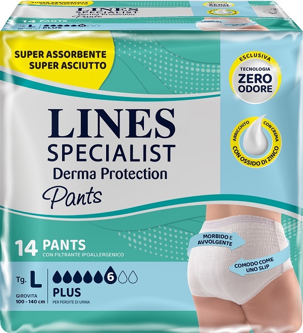 PANNOLONE PER INCONTINENZA LINES SPECIALIST DERMA PANTS PLUS L 14 PEZZI - Farma Nice