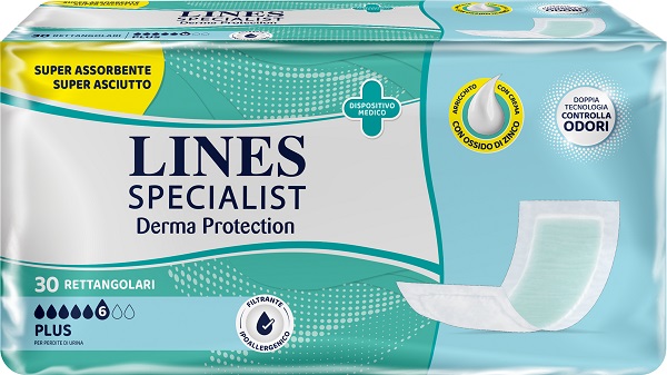 PANNOLONE PER INCONTINENZA LINES SPECIALIST DERMA RETTANGOLARE 30 PEZZI - Farma Nice
