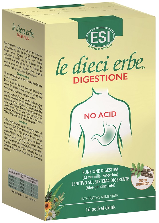 ESI LE DIECI ERBE DIGESTIONE NO ACID 16 POCKET DRINK GUSTO LIQUIRIZIA 20 ML - Farma Nice