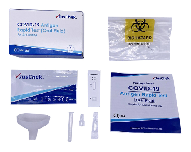 TEST ANTIGENICO RAPIDO COVID-19 JUSCHEK AUTODIAGNOSTICO DETERMINAZIONE QUALITATIVA ANTIGENI SARS-COV-2 IN CAMPIONI SALIVARI MEDIANTE IMMUNOCROMATOGRAFIA - Farma Nice