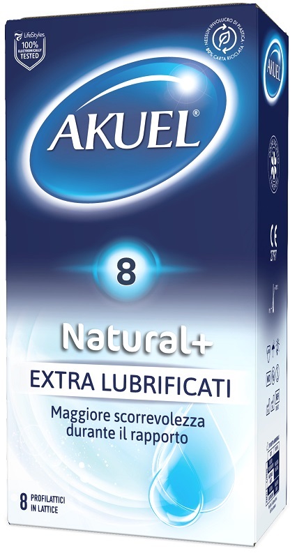 PROFILATTICO AKUEL NATURAL+ EXTRALUBRIFICATO 8 PEZZI - Farma Nice