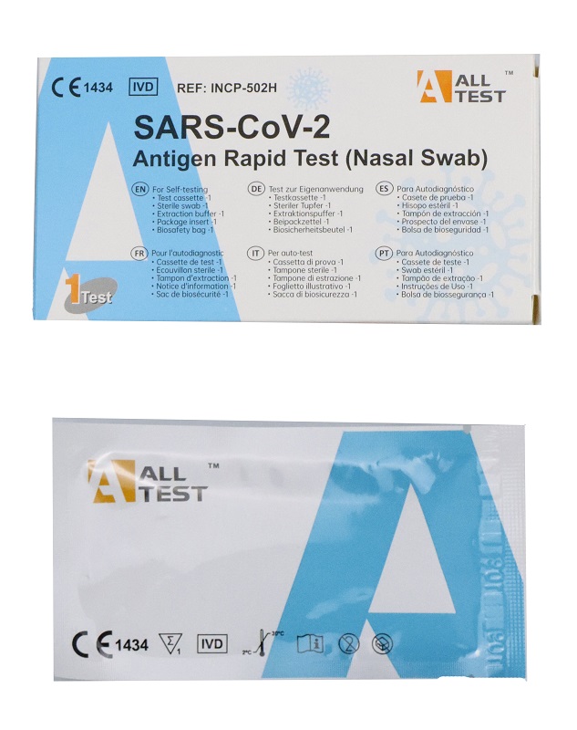 TEST ANTIGENICO RAPIDO COVID-19 ALLTEST AUTODIAGNOSTICO DETERMINAZIONE QUALITATIVA ANTIGENI SARS-COV-2 IN TAMPONI NASALI MEDIANTE IMMUNOCROMATOGRAFIA - Farma Nice