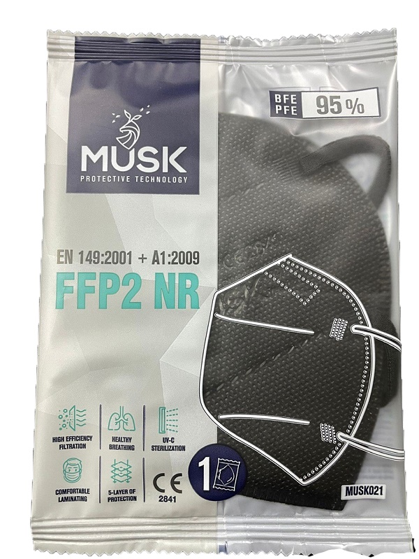 MUSK MASCHERINA FFP2 MUSK021 BLACK 10 PEZZI - Farma Nice