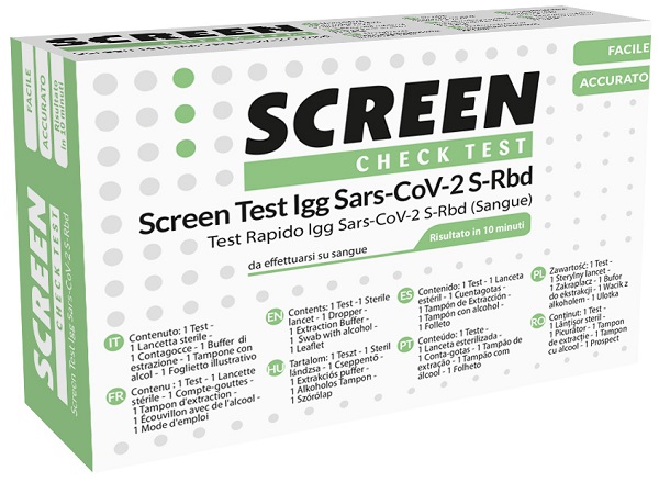 TEST SIEROLOGICO RAPIDO COVID-19 SCREEN TEST AUTODIAGNOSTICO DETERMINAZIONE QUALITATIVA ANTICORPI IGG SARS-COV-2 IN CAMPIONI DI SANGUE INTERO MEDIANTE IMMUNOCROMATOGRAFIA - Farma Nice