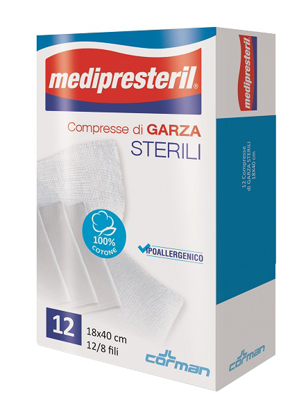 GARZA COMPRESSA MEDIPRESTERIL 12/8 FU 18X40CM 12 PEZZI - Farma Nice