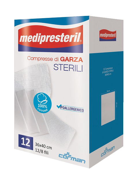 GARZA COMPRESSA MEDIPRESTERIL 12/8 FU 36X40CM 12 PEZZI - Farma Nice