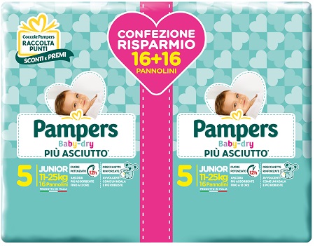 PAMPERS BABY DRY PANNOLINI DUO DOWNCOUNT JUNIOR 32 PEZZI - Farma Nice