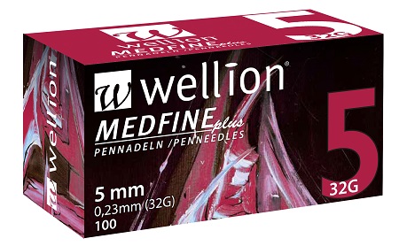 AGO PER PENNA DA INSULINA WELLION MEDFINE PLUS 5 32 GAUGE LUNGHEZZA 5 MM 100 PEZZI - Farma Nice