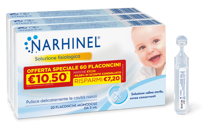 SOLUZIONE FISIOLOGICA NARHINEL 3 PACK PROMO 2022 DA 20 FLACONCINI DA 5 ML - Farma Nice