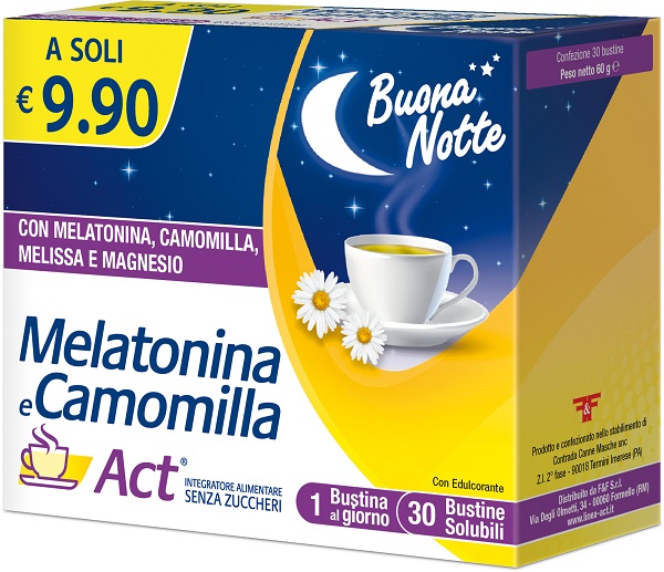 MELATONINA E CAMOMILLA ACT 30 BUSTINE SOLUBILI SENZA ZUCCHERI - Farma Nice