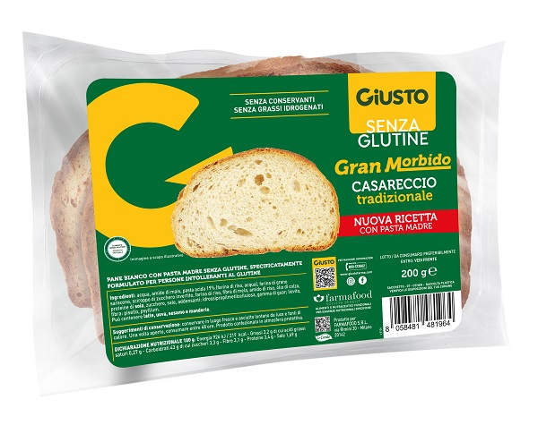 GIUSTO SENZA GLUTINE GRAN MORBIDO PANE CASARECCIO 200 G - Farma Nice