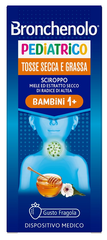 SCIROPPO BRONCHENOLO PEDIATRICO TOSSE SECCA E GRASSA DA 1 ANNO IN SU 120 ML GUSTO FRAGOLA SENZA COLORANTI ARTIFICIALI, SENZA ALCOL, SENZA OGM - Farma Nice