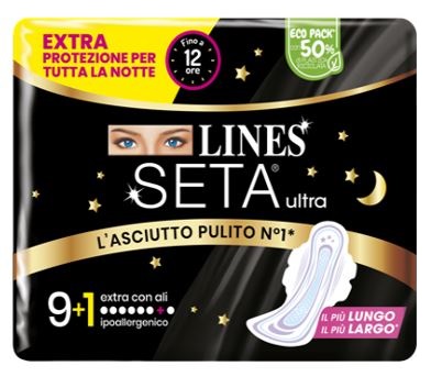 LINES SETA ULTRA ASSORBENTI EXTRA NOTTE CARRY PACK PACCO SINGOLO 9+1 PEZZI - Farma Nice