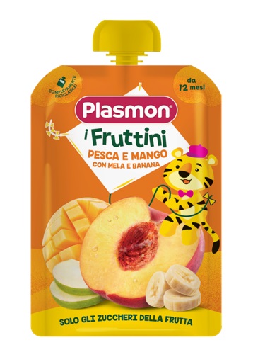 PLASMON I FRUTTINI PESCA E MANGO CON MELA E BANANA 130 G - Farma Nice