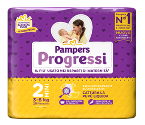 PAMPERS PROGRESSI MINI 3-6 KG 28 PEZZI - Farma Nice