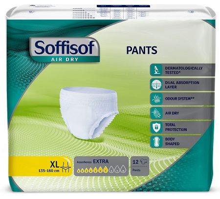 PANNOLONE SOFFISOF AIR DRY PANTS EXTRA EXTRA LARGE 12 PEZZI - Farma Nice