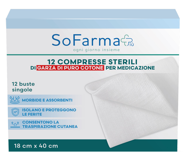 GARZA COMPRESSA IN COTONE 18X40 CM 12 PEZZI SOFARMAPIU' - Farma Nice