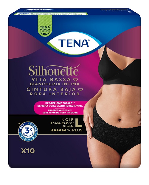 PANNOLONE A MUTANDINA ASSORBENTE TENA SILHOUETTE NOIR L VITA BASSA 10 PEZZI - Farma Nice