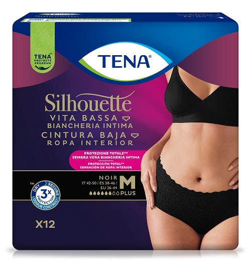 PANNOLONE A MUTANDINA ASSORBENTE TENA SILHOUETTE NOIR M VITA BASSA 12 PEZZI - Farma Nice
